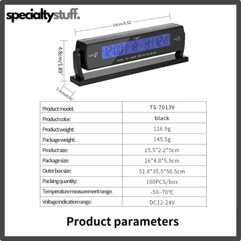 Outside Solar Thermometer Car Clock